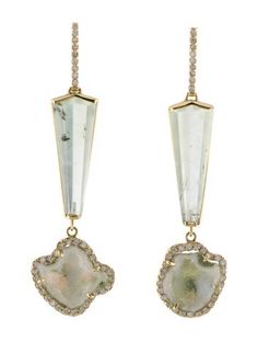 18K Yellow GoldFeaturing Free-Form Rough Druzies & Geodes & 13.30 Carat Modified Pentagonal Step Cut Prehnite Kimberly Mcdonald Jewelry, Belt Shop, Men Earrings, Diamond Drop Earrings, Designer Gifts, Chanel Shoes, Diamond Drops, Sneakers For Sale, Handbags On Sale