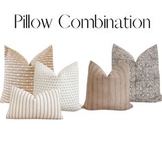 pillows with the words pillow combinations in different colors and sizes, including black, white, beige