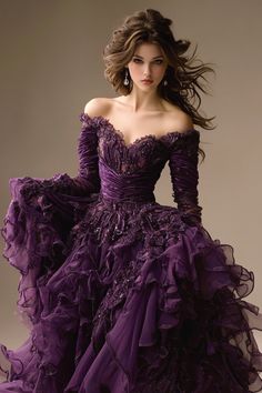 Wedding Gown Purple, Purple Victorian Gown, Dark Purple Ball Gown, Dark Purple Quinceanera Dresses, Purple Fancy Dress, Smite Game, Colorful Wedding Dress, Amethyst Dress, Purple Ball Gown