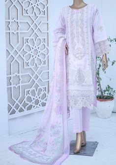 This Brand Bin Saeed's New Ready-Made Embroidered Cotton Suit Will Make Your Party Events More Stunning. Embroidered Cotton Kameez. Embroidery and Digital Printed Work. Plain Trouser. Printed Chiffon Dupatta. 100% Original From The Brand. Color: There might be a slight color variation due to lighting and flashes during the photo shoot. The color may also vary because of different screen resolutions. Wash Care: Wash with cold water. Cotton Dress With Resham Embroidery For Eid, Fitted Purple Embroidered Fabric For Eid, Semi-stitched Dress With Embroidered Border For Eid, Cotton Dress With Dabka Work For Eid, Embroidered Semi-stitched Dresses For Eid, Fitted Pink Lawn Suit With Intricate Embroidery, Fitted Embroidered Dress With Resham Embroidery For Eid, Fitted Embroidered Dress With Resham For Eid, Pink Embroidered Long Sleeve Fabric For Eid