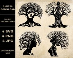 the silhouettes of trees and woman's heads