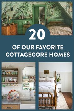 the cover of 20 of our favorite cottage home decorating ideas, including green painted walls and furniture