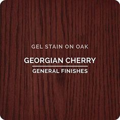 the logo for gel stain on oak is shown in black and white, with red wood grain