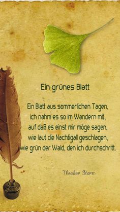 an old paper with a leaf on it and a poem written in german below that reads,'en grunes blatt '