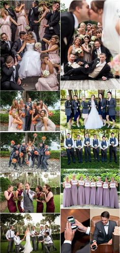 a collage of pictures with people and their wedding party