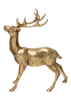 a gold statue of a deer on a white background