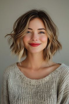 #shorthair #hairinspo #pixiecut #bobhaircut #shorthairstyles #hairgoals Textured Lob Middle Part, Short Choppy Balayage Hair, Short Hairstyle Women Long Bob, Woman Hairstyles 2024, Textured Bob Round Face, Bob Haircuts Round Face, French Bob Balayage, Short Hair Round Face Hairstyles, Low Maintenance Lob