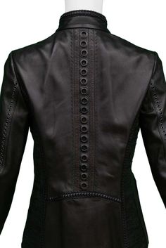 For Sale on 1stDibs - Resurrection Vintage is excited to offer a vintage Gianfranco Ferre black leather motorcycle jacket featuring a high collar, pony hair insets, whipstitching, Fitted Gothic Leather Jacket, Gothic Black Leather Biker Jacket, Luxury Fitted Leather Jacket For Biker Events, Fitted Black Riding Outerwear, Leather Jacket With Fur, Black Leather Motorcycle Jacket, Motorcycle Leather Jacket, Fur Leather Jacket, Gianfranco Ferre