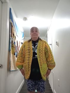 This hexagon cardigan is hand crocheted. Made with bulk 5 acrylic yarn. Will fit medium to large. Casual Long Sleeve Cardigan, Casual Hand Knitted Cardigan, Long Sleeve Crochet Cardigan, Casual Long Sleeve Yarn Cardigan, Casual Hand Knitted Yarn Cardigan, Handmade Yellow Sweater For Fall, Long Sleeve Crochet Yarn Cardigan, Casual Crochet Yarn Cardigan, Fall Crochet Cardigan In Acrylic Yarn