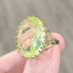 Beautiful Huge Statement Ring! Featuring A Gorgeous 19x15mm Oval Cut Green Spinel Stone Set In 10k Solid Yellow Gold. Unmarked But Acid Tested As Solid 10k Gold. This Ring Is A Size 6.5 This Ring Weighs 7.71g This Ring Measures 21mm From The Front; And 2mm From The Back Of The Band. Vintage Condition: Very Good (Very Minor Wear On The Band/Setting). Spinel Stone, Gold Statement Ring, Solid Yellow, Stone Settings, 10k Gold, Womens Jewelry Rings, Statement Ring, Oval Cut, Green And Gold