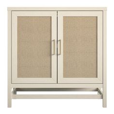 a white cabinet with two doors on the front and one door open to reveal an area for