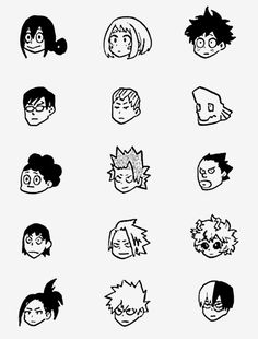 various faces drawn in black and white