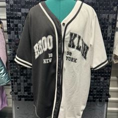 Brooklyn New York 1898 Black White Color Block Graphic Baseball Shirt Size M Color: Black White Department: Women Size: M Size Type: Regular Style: Shirt Pattern: Color Block Closure: Button Condition: New With Tags Shirt Blouses Tops, Brooklyn New York, Compression Pants, Green Shorts, Baseball Shirts, Black White Fashion, Striped Tee, Basic Tops, Shirt Pattern