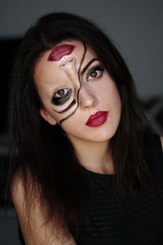 Nem Halloween Makeup, Half Face Makeup, Pelottava Halloween, Makeup Clown, Halloween Pin Up, Halloween Make-up Looks, Halloweenský Makeup, Festival Make Up, Halloween Makeup Diy