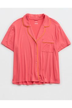 Real Soft® fabric (it's now Real Good!)/Button up/Front pocket (!!!) Button-up Loungewear Tops With Pockets, Button-up Tops With Pockets For Loungewear, Button-up Lounge Tops With Pockets, Pink Button-up Shirt For Loungewear, Pink Sleepwear With Pockets Relaxed Fit, Pink Sleepwear With Pockets In Relaxed Fit, Pink Relaxed Fit Sleepwear With Pockets, Casual Sleepwear With Button Closure And Short Sleeves, Casual Sleepwear With Buttons In Relaxed Fit