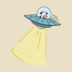 an illustration of a cow in a flying saucer