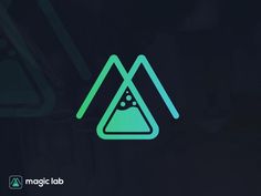 the logo for magic lab, which is designed to look like a triangle with a liquid inside