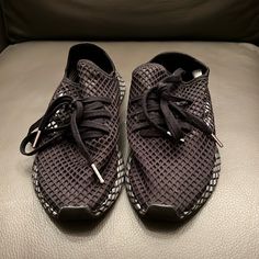 Never Worn, Adidas Deerupt, Black And Silver Adidas Black Sneakers With Vented Sides, Black Adidas Sneakers With Vented Sides, Black Adidas Sneakers With Perforations, Adidas Deerupt, Shoes Adidas, Black And Silver, Adidas Shoes, Adidas Women, Womens Shoes Sneakers