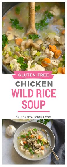 chicken wild rice soup with carrots, celery and parsley