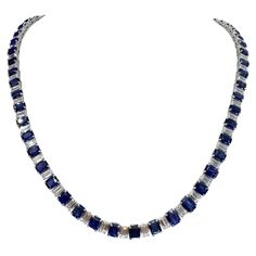 A platinum necklace with 10.96 carat diamonds and 32.24 carat blue sapphire. Sophia D by Joseph Dardashti LTD has been known worldwide for 35 years and are inspired by classic Art Deco design that merges with modern manufacturing techniques.