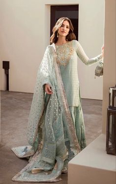 Pastel Pakistani Suits, Barat Outfit Pakistani, Pastel Pakistani Outfit, Kaftan Dress Outfit, Summer Kaftan, Pakistani Formal Dresses, Pakistani Fashion Casual, Pakistani Wedding Outfits