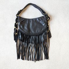 Black Leather Fringe Boho Purse By Cc Skye. Great Condition. Bohemian Black Shoulder Bag For Evening, Black Fringe Shoulder Bag For Festival, Trendy Black Shoulder Bag With Fringe, Black Fringed Shoulder Bag For Festival, Boho Y2k, Black Bohemian Shoulder Bag For On-the-go, Black Leather Fringe Bags, Leather Fringe Satchel Shoulder Bag, Boho Purse