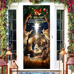 a christmas door cover with an image of the birth of jesus