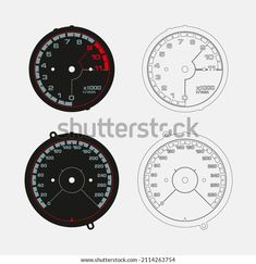 three speedometers with different gauges and numbers