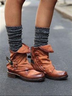 Fashion Ankle Buckle Martin Low-heel Boots Shoes – bydudecom