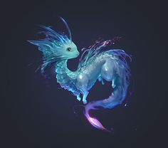 a blue and purple dragon on a black background