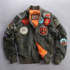 (eBay) Find many great new & used options and get the best deals for Top Gun Maverick Jacket For Men Green Army at the best online prices at eBay! Free shipping for many products! Retro Winter Outerwear With Logo Patch, Retro Long Sleeve Outerwear With Logo Patch, Jacket With Patches, Pilot Jacket, Duck Down Jacket, Men's Leather Jacket, Suede Fashion, Aviator Jackets, Motorcycle Leather