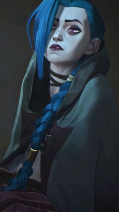 a painting of a woman with blue hair