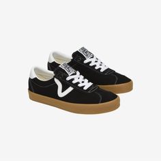 New With Box Black Lace-up Vans Sneakers, Black Low-top Vans Sneakers, Vans Black Sneakers With Gum Sole, Black Vans Sneakers With Gum Sole, Black Vans Sneakers With Rubber Sole, Vans Black Skate Shoes With Contrast Sole, Black Vans Sneakers With Round Toe, Gray Vans, Suede Vans