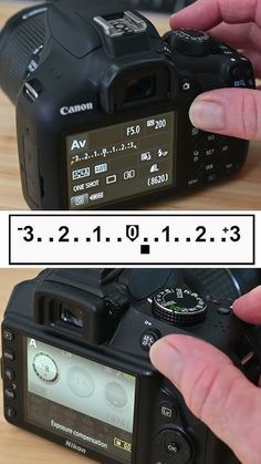 two pictures of a camera being held up to show the size and location of the lens