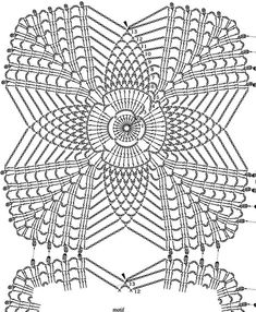 an intricate crochet pattern with lines and dots in the center, as well as two