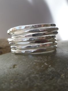 Stacking Ring Set, Silver Jewels, Hammered Silver, Minimalist Rings, Fine Silver, Handmade Silver, Silver Necklaces