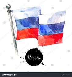 two russian flags painted with watercolors