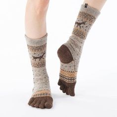 $27 Keep warm and cozy after a workout with these five-toe reindeer socks! Knitted with luxurious nep yarn, these socks are also great for everyday use and will look fantastic with your boots as well. 61%Acrylic, 19%Wool, 12%Nylon, 6%Polyester, 1% Polyurethane, 1%Rayon Made in NARA, Japan Hand wash cold, tumble dry low Reindeer Socks, Nara Japan, Socks And Heels, Toe Socks, Barefoot Shoes, A Workout, Grey And Beige, Nara, Cool Patterns