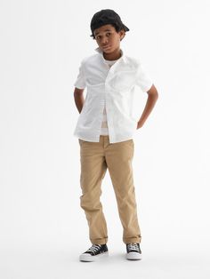 Kids Uniform Lived-In Khakis | Gap Kids Uniform, Khakis Outfit, Boys School Outfits, Preppy Boys, Kids Uniforms, British Khaki, Dressy Pants, Uniform Shirts