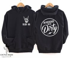 Riding on Weekends We Get Dirty Hooded Sweatshirt Ride on - Etsy Sxs Riding Snacks, Dirt Track Outfit Women, Dirt Bike Hoodie, Atv Shirt Ideas, Utv Outfit Woman, Cricuit Shirt Designs, Mud Riding Outfit, Supercross Outfit Women, Supercross Outfit