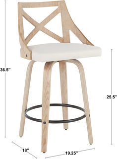 the height of a stool with an upholstered seat and backrest is shown