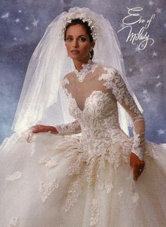 a woman in a wedding dress and veil posing for a magazine cover with stars on the background