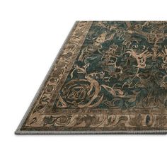 a rug with an intricate design on the top and bottom, is shown in green