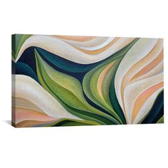 an abstract painting with green, orange and white colors