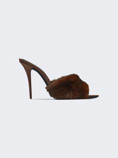 Find SAINT LAURENT Gippy 105 Faux Fur High Heel Mule Sandals on Editorialist. Dimensions: Listed in IT sizing, fits true to size Composition: Leather; Faux Fur: Acrylic and Polyester Luxury Brown Sandals For Party, Luxury Mules With Wrapped Heel For Cocktail, Luxury High Heel Mules With Wrapped Heel, Luxury Mules With Wrapped High Heel, Luxury High-heeled Mules With Wrapped Heel, Designer Brown Mules For Evening, Luxury Brown Sandals With 4-inch Heel, Brown High Heel Evening Sandals, Brown High Heel Sandals For Evening