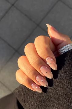 Kaeli Mae Nails, Clear Nails With Gems, Nude Nails With Rhinestones, Ongles Gel French, Summery Nails, Classy Acrylic Nails, Nail Ring, Nail Tattoo, Ballerina Nails