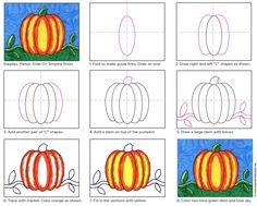 how to draw a pumpkin step by step with pictures and instructions for children's drawing