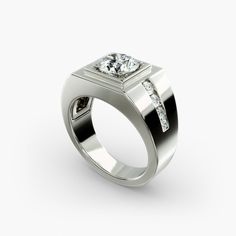 a white gold ring with diamonds on it