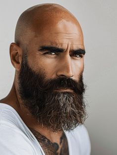 Bald Man Outfit, Bald And Beard, Bald With Beard Men, Bald And Bearded Men, Bald Bearded Men, Beard Styles For Bald Men, Styles For Bald Men, Bald Beard, Beards Styles