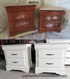 two white dressers with the same paint job